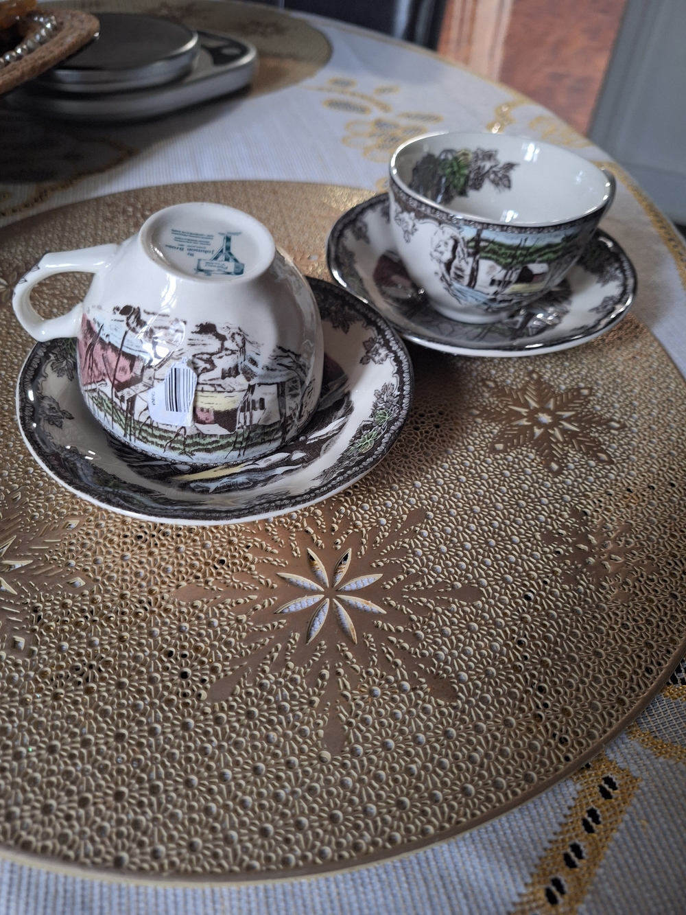Johnson Bros"friendly Village"pair Of Cup And Saucer Sets.